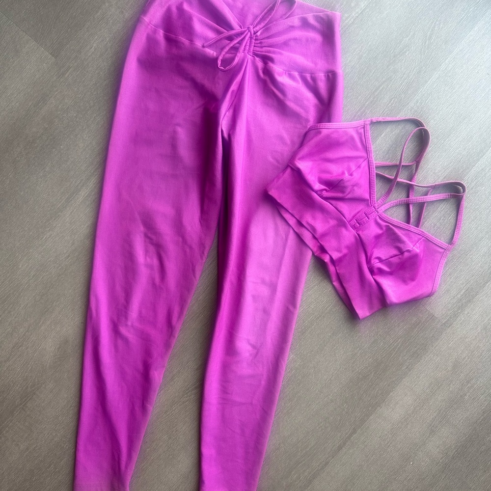Hot Pink Dalu Fitness Set -  Strappy Bra + Scrunch Leggings | Pilates • Gym